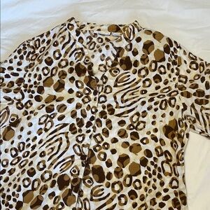 Tweeds Linen Animal Print Button-Down Shirt Size 1X